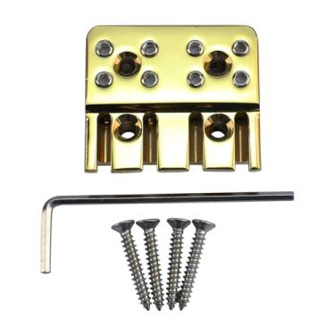 Imagem de OVSAL Travas de corda de ponte de guitarra 4 cordas de baixo porca de bloqueio de corda de baixo sem cabeça trava de corda de latão para baixo elétrico sem cabeça peças de reposição (ouro a vácuo)