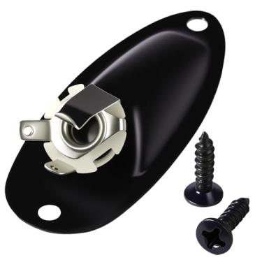Imagem de HNYYZL Placa de tomada de entrada de guitarra estilo barco carregado com saída 1/4 polegada com parafusos, substituição para Fender Stratocaster Strat e guitarras elétricas, peça de reparo de placa