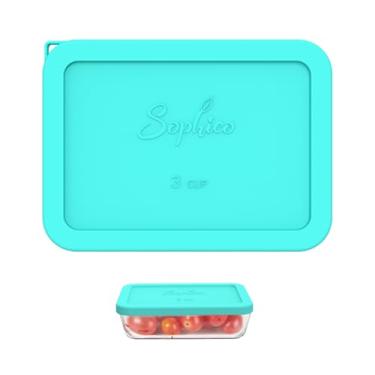 Imagem de Sophico Tampa de armazenamento retangular de silicone com 3 copos de substituição para tigelas de vidro Pyrex 7210-PC, recipiente não incluído (MINT, 1 pacote)