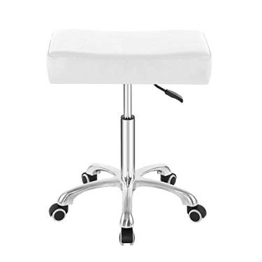Imagem de Nazalus Banqueta giratória com altura ajustável com rodas resistentes para escritório, casa, balcão de salão, balcão (branco)
