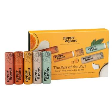 Imagem de Embalagem com 5 unidades em caixa de presente | Protetor labial Poppy & Pout 100% natural, tubos de papelão sustentáveis, feitos à mão, sem crueldade | Cera de abelha, vitamina E, óleo de coco orgânico (sabores superiores)
