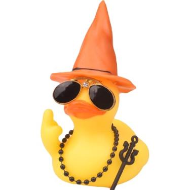 Imagem de CoFuBcad Decoração de painel de pato de borracha de Halloween, acessórios de enfeite de carro, patos de borracha com óculos de chapéu de bruxa, celebração de Halloween, festa de escritório, presentes