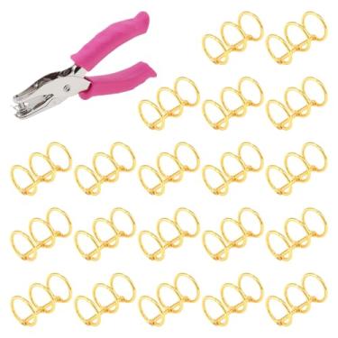 Imagem de MovFlax 20 peças 20 mm (7/20.3 cm) diâmetro interno 3 argolas de metal soltas fichários de folha com furo único de 1/10.2 cm para diário de viagem/álbum de fotos/cadernos (ouro, 20 mm)