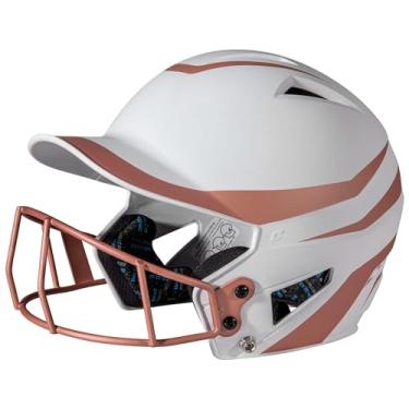 Imagem de CHAMPRO Capacete de rebatedor HX Rise Legend 2 tons com acabamento fosco Fastpitch com máscara facial, grande, ouro rosa