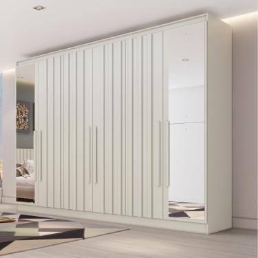 Imagem de Guarda Roupa Casal Ripado com Espelho 6 Portas Em MDF Oxford Made Marcs - Off White