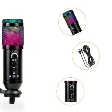Imagem de Microfone Condensador Com Fio WKMC-RM800 Coibeu RGB USB Redução de Ruído PC Profissional Podcast