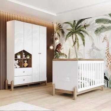 Imagem de Conjunto Quarto de Bebê Berço e Roupeiro Ternura Branco/Jequitibá