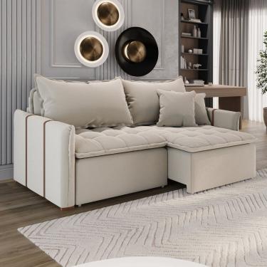 Imagem de Sofá Cama em Madeira Eucalipto e Bouclê 220cm Creta Cru