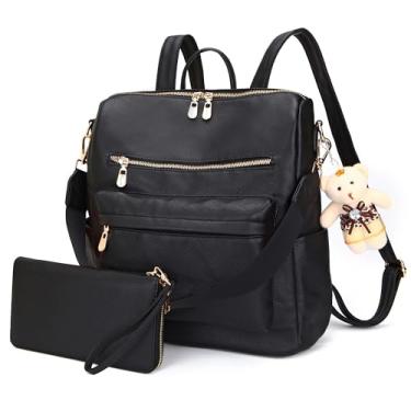 Imagem de Soperwillton Mochila feminina bolsa de mão design multiuso bolsa de ombro PU bolsa de viagem conjunto mochila 2 peças, Z - preto, Mochilas Tote