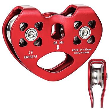 Imagem de AOKWIT Polia de tirolesa 25 kn Rolo de aço inoxidável de alumínio duplo cordas de carrinho duplo 8-13 mm polia de escalada corda de cabo resistente para transporte de resgate quintal equipamento de escalada em tirolesa