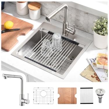 Imagem de Kitead Pia de barra suspensa de 53 x 50 cm com torneira - Conjunto de pia de barra de aço inoxidável pequena de 53 cm de profundidade, pia de cozinha com acessórios