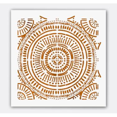 Imagem de Estêncil de parede Boho para efeito de azulejo falso 30 x 30 cm – Modelo reutilizável de 10 mil Mylar para pintura de pisos de concreto, pátios, caminhos e projetos rústicos de decoração de casa