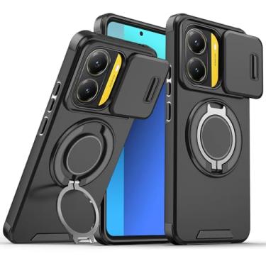 Imagem de Wousunly Capa de telefone compatível com Xiaomi Poco X7 Pro com suporte de anel azul, capas para Poco X7 Pro Slide câmera acessórios Funda capa protetora original à prova de choque (preto)