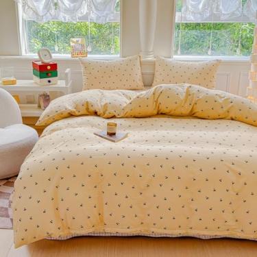 Imagem de BlueBlue Conjunto de capa de edredom infantil, conjunto de cama 100% algodão, estampa de desenho animado, 1 capa de edredom e 2 fronhas (cereja escura, casal/queen (221 x 233 cm)