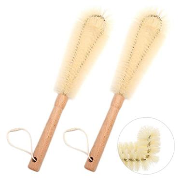 Imagem de UPTALY 2 escovas de garrafa de nylon de 31 cm, cabo de madeira de faia, com haste de aço inoxidável, cabeça de cotovelo, para garrafa, vasos, jarra de água, copo, pote, copo