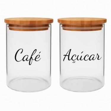 Imagem de Potes Herméticos de Vidro com Tampa de Bambu 1200ml Conjunto com 2 Unidades para Café e Açúcar Transparente
