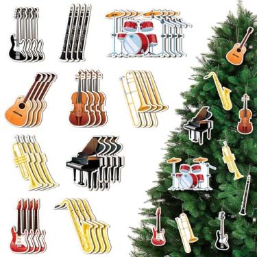 Imagem de 40 peças de enfeites musicais de Natal, guitarra de madeira, piano de cauda, violino, saxofone, bateria, instrumento, presentes, decoração de árvore de Natal, aniversário, música, festa, decoração de