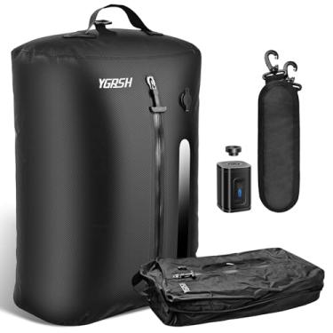 Imagem de Sacos de vácuo de 36L para viagem, sacos de compressão à prova d'água com bomba bloqueável sem fio, cubos de embalagem a vácuo reutilizáveis compatíveis com mala, bagagem, mochila (2 peças + bomba +