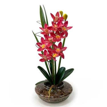Imagem de Arranjo De Flores Artificiais Decorativas Orquidea Artificial Luxo Realista Para Casa Escritorio Decoracao Sustentavel(Pink)