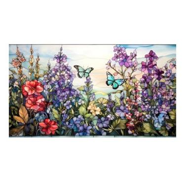 Imagem de JOONOR Película de teto solar de borboleta retrô, decalques de vitral colorido floral para janela de carro, teto solar, sala de estar, decoração com bloqueio de sol, adesivos de PVC removíveis com