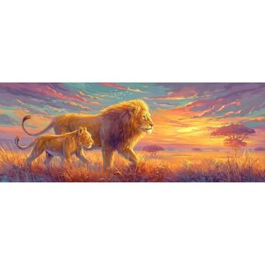 Imagem de Reofrey Kits de arte de diamante grande para adultos leão, 30 x 80 cm/12 x 31,5 polegadas, kit de pintura de diamante grande com strass redondo, animais, tela bordada em ponto cruz para artesanato