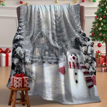 Imagem de MDDGKH Manta de boneco de neve de Natal, cinza, floresta de inverno, pinheiro, rústico, fazenda, aconchegante, cobertores quentes para sofá, cama, decoração de casa, microfibra flanela, todas as
