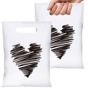 Imagem de Capoda Sacos pequenos de presente de 22 x 30 cm com estampa de coração preto, sacos de plástico para doces com alça de coração, conjunto de sacos de guloseimas, lembrancinhas de festa para casamento
