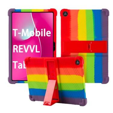 Imagem de Capa para tablet T-Mobile REVVL Tab 2 Android 15 de 10,1 polegadas, capa protetora de silicone macio, adequada para crianças, suporte ajustável, 4 cantos, à prova de choque, colorida