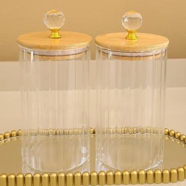 Imagem de 2 Pote de Vidro Transparente Canelado com Cristal Tampa de Bambu e vedação 750ml