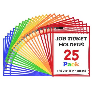 Imagem de Pacote com 25 suportes sortidos para bilhetes de trabalho, 25 cm de largura x 35,5 cm de altura - Suportes de ingressos de plástico transparente - fáceis de usar, reutilizáveis e fáceis de apagar