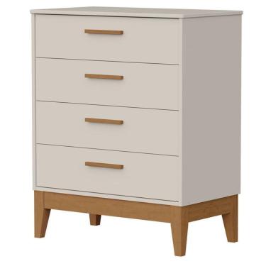 Imagem de Cômoda Gaveteiro Infantil Flip 4 Gavetas MDF Puxador Telescópicas Areia Acetinado Bege Fosco
