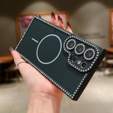 Imagem de Capa de luxo para S25ultra com moldura magnética e glitter em diamante para Samsung Galaxy S25, S24 Fe Plus e S23 Ultra (para Galaxy S25 Ultra/preto)