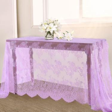 Imagem de B-COOL Toalha de mesa vintage de renda roxa 152 x 300 cm de comprimento, retangular, para decoração de mesa de piquenique rústico ao ar livre