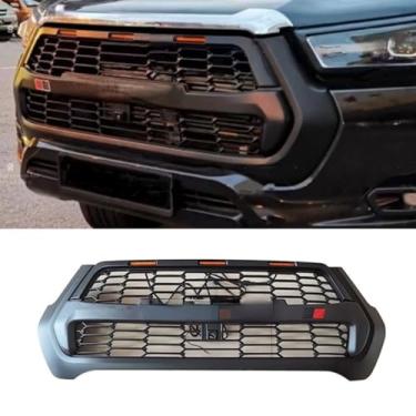Imagem de Grade de para-choque de LED para carro Kit de corpo de grade de corrida decorativa Grade de para-choque frontal compatível com Hilux REVO 2021-2023 GR Style Exterior (etiqueta vermelha)
