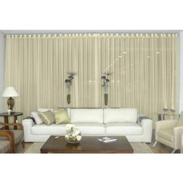 Imagem de Cortina Para Sala Tecido Voil Ilhós Cromado Bege 6,00x2,80m