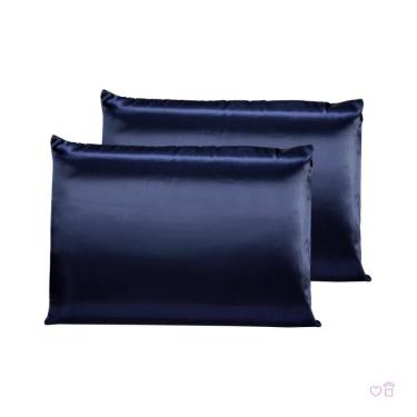 Imagem de Kit 02 Fronhas De Cetim Antifrizz 50X70 Cabelo Azul Marinho