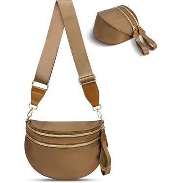 Imagem de Thalirene Bolsa tiracolo feminina quadriculada, espaçosa, pochete com alça ajustável, Marrom puro, One Size