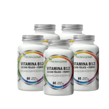 Imagem de Kit 5 Vitamina B12 Metilcobalamina + Ácido Fólico + Ferro 5X60 caps Flora Nativa-Unissex