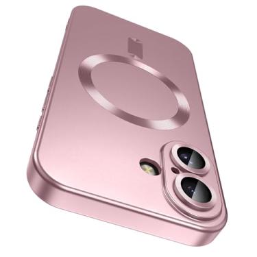 Imagem de LEKEVO Capa magnética para iPhone 17 [compatível com MagSafe] [protetor de lente de câmera embutido] Capa fina de silicone macio à prova de choque metálico brilhante (ouro rosa)