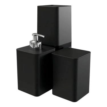 Imagem de 2X Kit Para Banheiro Com 3 Peças Dispenser Porta Algodão E