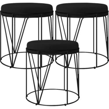 Imagem de Kit 03 Puffs Decorativo Aramado Preto Zaya L02 Corano Preto - LYAM DEC