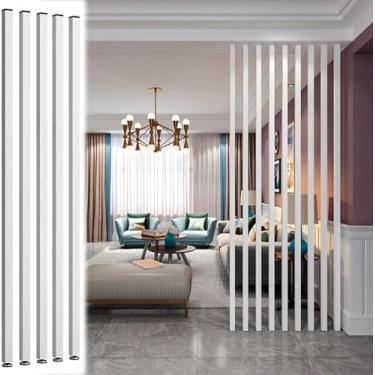 Imagem de Poste De Parede Do Chão Ao Teto Da Divisória Da Sala De Estar, Decoração De Entrada De Separação De Ripas De Madeira, Tela De Partição De Madeira Branca Moderna Simpl, 5pcs, 120cm/47.2in/3.93ft Height