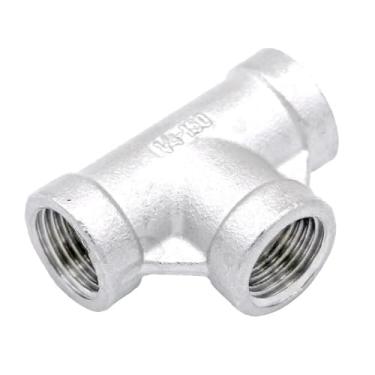 Imagem de WWECCQIJ 1/10.2 cm rosca fêmea igual 3 vias 304 conector de encaixe de tubo de aço inoxidável acoplamento para água ar gás