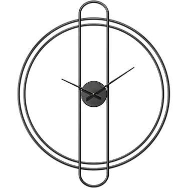 Imagem de QLDFX Relógio de parede grande moderno relógio de parede de metal minimalista grande, relógios de quartzo nórdicos com esqueleto moderno sem números para sala de estar, quarto (preto 55 cm)