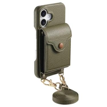 Imagem de POYUFRG Capa transversal para iPhone 17 Pro Max/17 Pro/17 Air/17, capa carteira de órgão com porta-cartões e espelho de maquiagem elegante capa de couro, verde, 17 Air