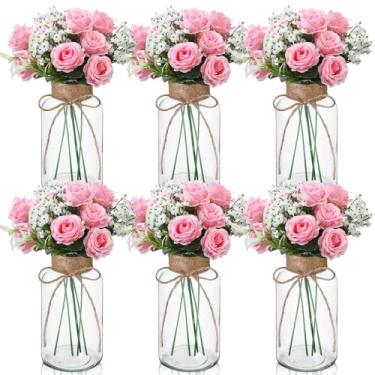 Imagem de Zeyune 6 conjuntos de mesa de flores para arranjos florais de casamento em vaso falso hálito de bebê rosa artificial planta falsa rústica decoração de casa de fazenda para festa de chá de aniversário