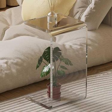 Imagem de Mesa de canto de acrílico mesa de centro em forma de C mesa lateral retangular transparente moderna para sala de estar mesa de destaque de casa compacta