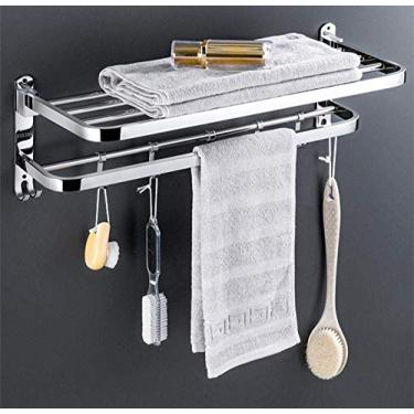 Imagem de Toalheiro de aço inoxidável toalheiro suporte de toalha para banheiro montado na parede com ganchos prateleira de toalha para banheiro cozinha hotel-E-70 cm (A)