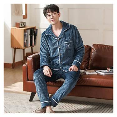 Imagem de ifgswopq Conjunto de pijama masculino de inverno masculino de flanela quente engrossar conjuntos de pijama masculino manga longa plus size pijama roupa de dormir casual pijama pijama (cor