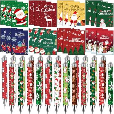 Imagem de Honoson Conjunto de 48 peças de presentes de Natal, 24 canetas esferográficas, 24 cadernos a granel para presente de festa de Natal, material escolar, Papai Noel, boneco de neve, caneta e caderno para